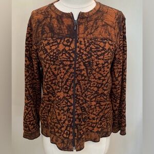 Spa By Chico’s Black Brown Batik Rustic Tribal Zip Jacket Long Sleeve Jacket L